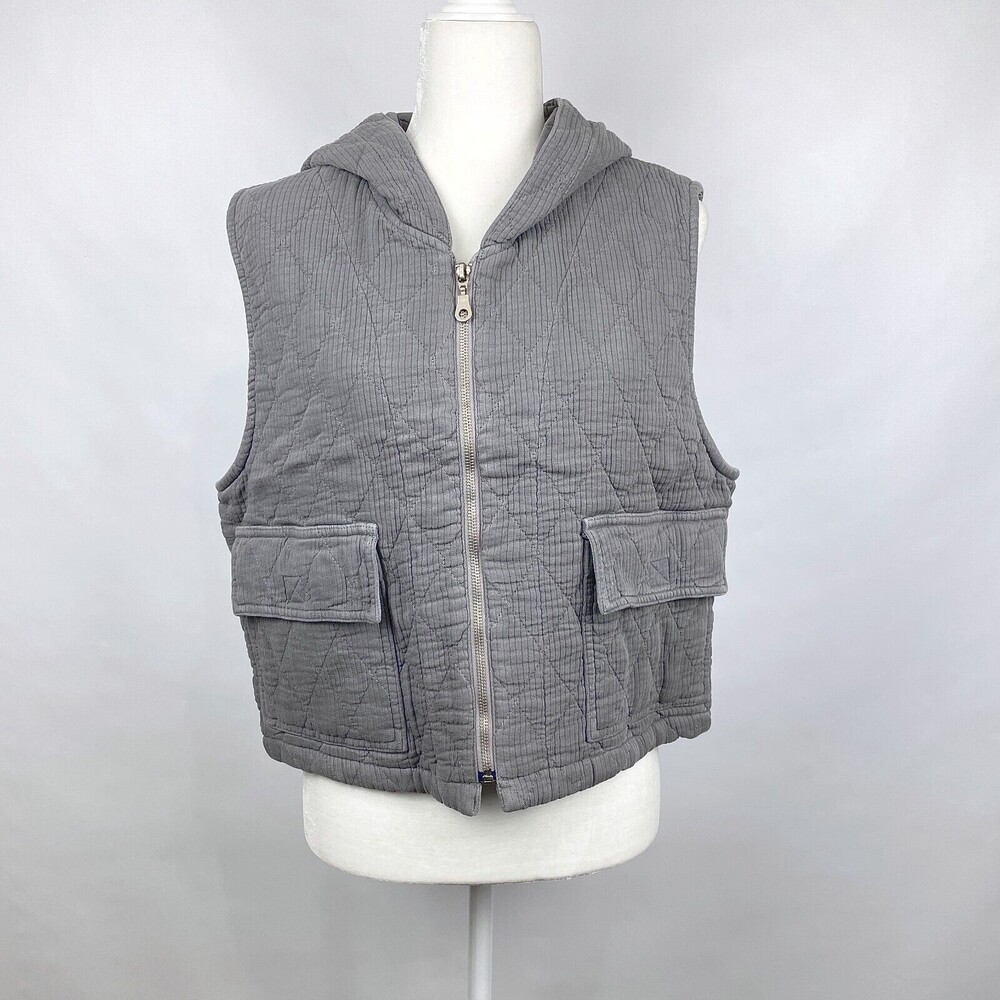 NWOT Philosophy of Comfort Women's Size L Gray Quilted Hooded Lyocell Blend Vest